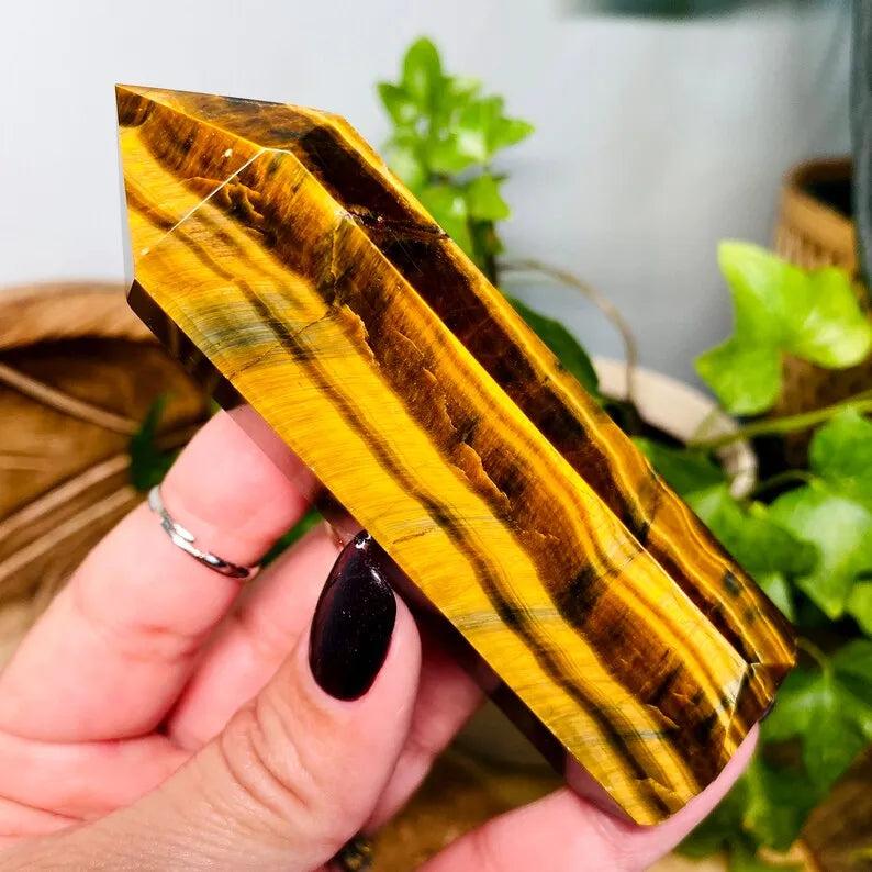 1pc Blue Tiger Eye Crystal Tower | Gold Flash, Healing Stone，Unique Specimen for Collectibles and Educational Use