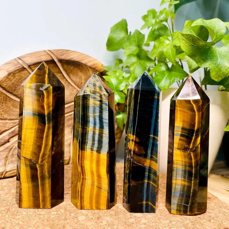 1pc Blue Tiger Eye Crystal Tower | Gold Flash, Healing Stone，Unique Specimen for Collectibles and Educational Use