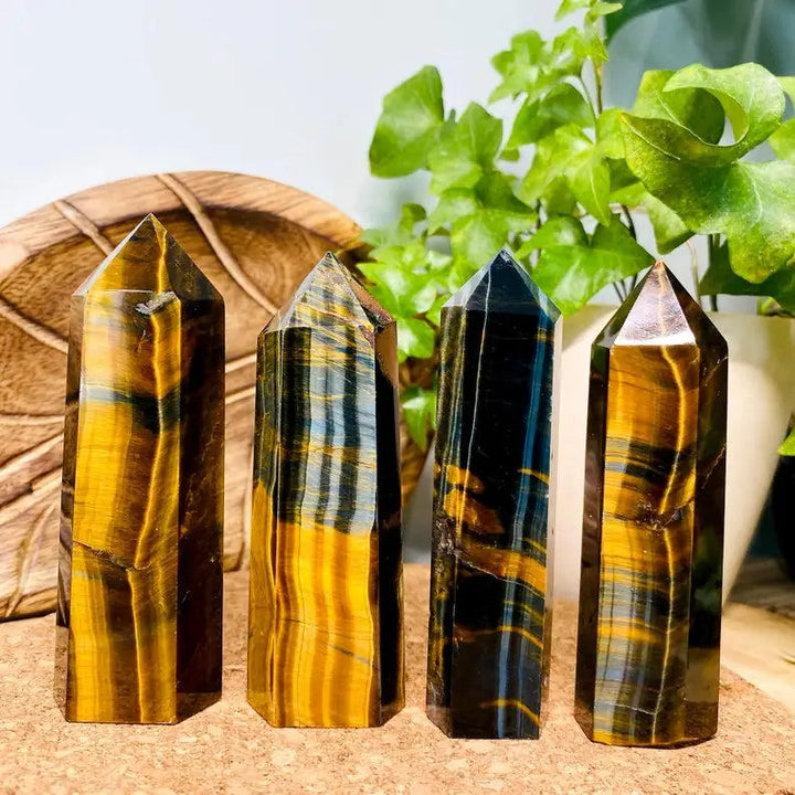 1pc Blue Tiger Eye Crystal Tower | Gold Flash, Healing Stone，Unique Specimen for Collectibles and Educational Use