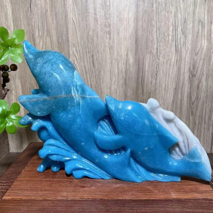 Blue Trolleite Crystal Carved Dolphin Statue