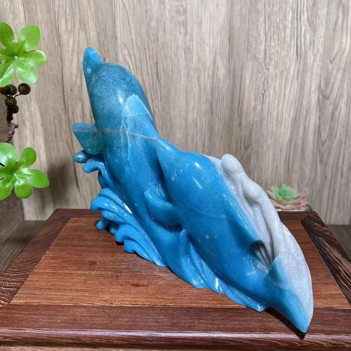 Blue Trolleite Crystal Carved Dolphin Statue