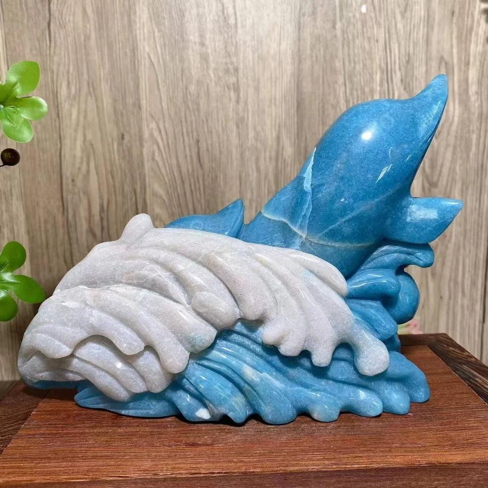 Blue Trolleite Crystal Carved Dolphin Statue