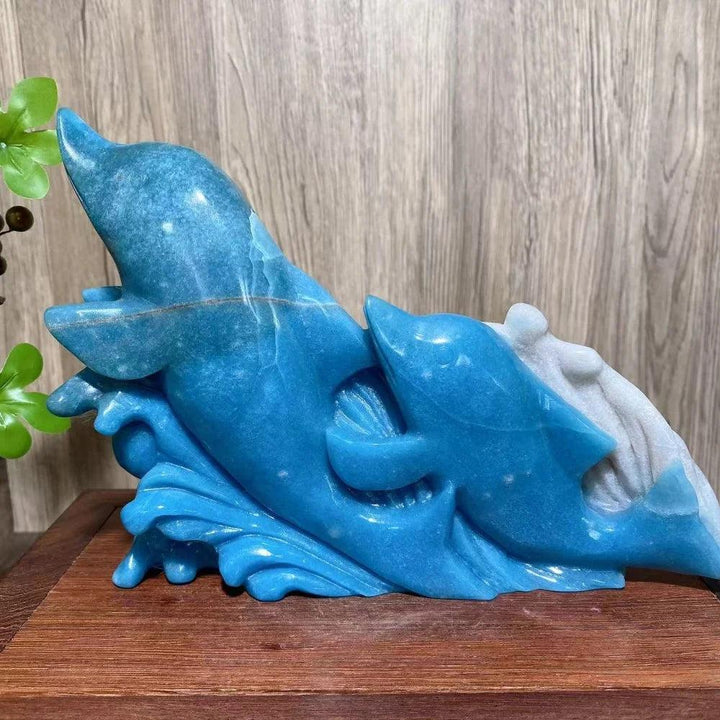 Blue Trolleite Crystal Carved Dolphin Statue