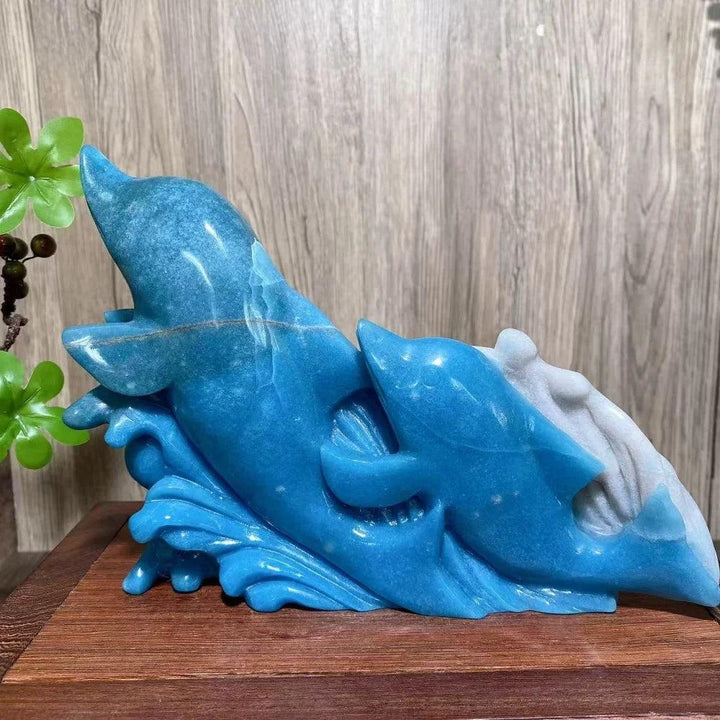 Blue Trolleite Crystal Carved Dolphin Statue