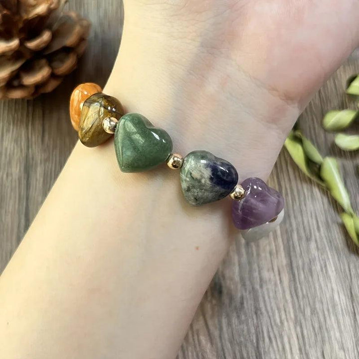 Bohemian 7 Crystal Hearts Woven Bracelet for Women, featuring colorful heart-shaped crystals for love and connection.