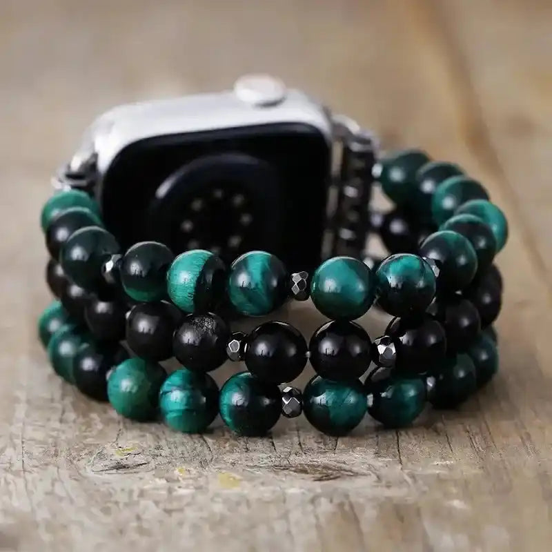 Bohemian Agate Beaded Apple Watch Band-Bands-Ali-Blue + Black-Small-Apple 42-49MM Plate-Crystal Destiny