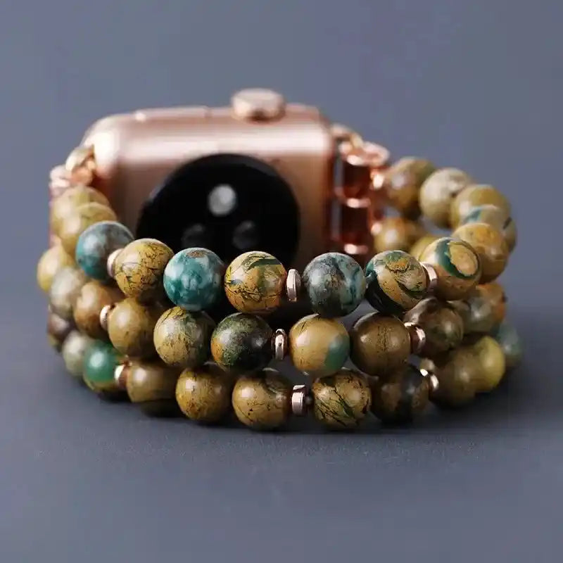 Bohemian Agate Beaded Apple Watch Band-Bands-Ali-Brown & Blue-Small-Apple 42-49MM Plate-Crystal Destiny
