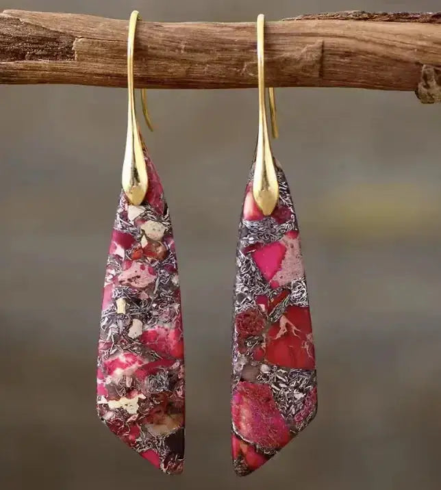 Bohemian Empire Jasper Teardrop Earrings-Earrings-Ali-Red Gold-Crystal Destiny