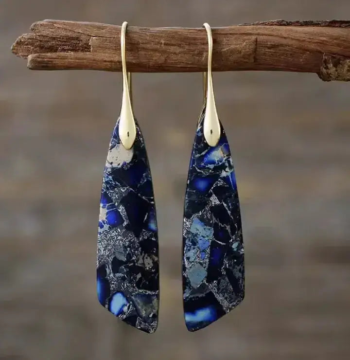 Bohemian Empire Jasper Teardrop Earrings-Earrings-Ali-Royal Blue-Gold-Crystal Destiny