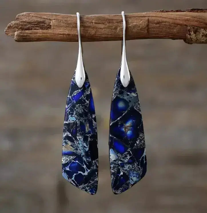 Bohemian Empire Jasper Teardrop Earrings-Earrings-Ali-Royal Blue-Silver-Crystal Destiny