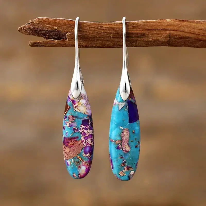 Bohemian Empire Jasper Teardrop Earrings-Earrings-Ali-Royal Silver-Crystal Destiny