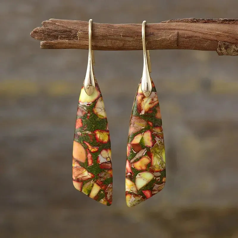 Bohemian Stone Geometric Earrings-Earrings-Ali-Orange - Gold-Crystal Destiny