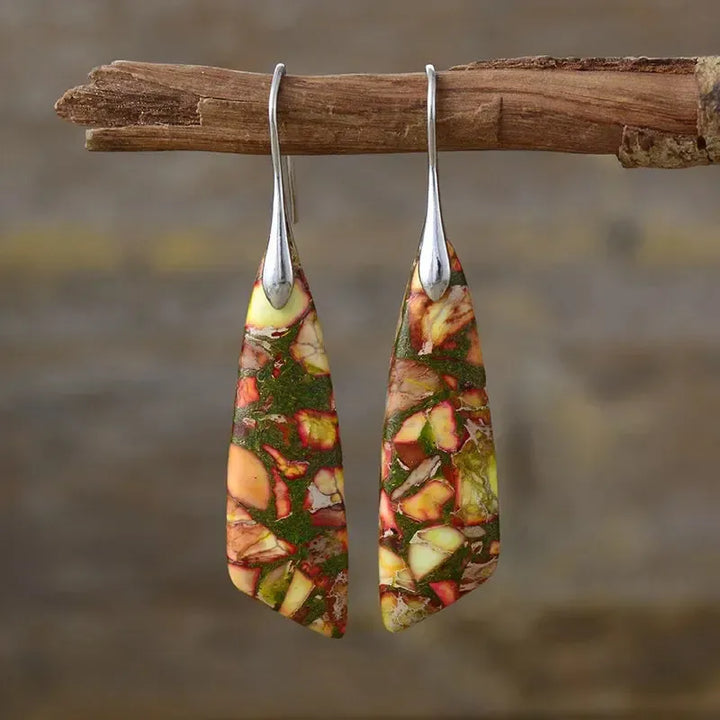 Bohemian Stone Geometric Earrings-Earrings-Ali-Orange - Silver-Crystal Destiny