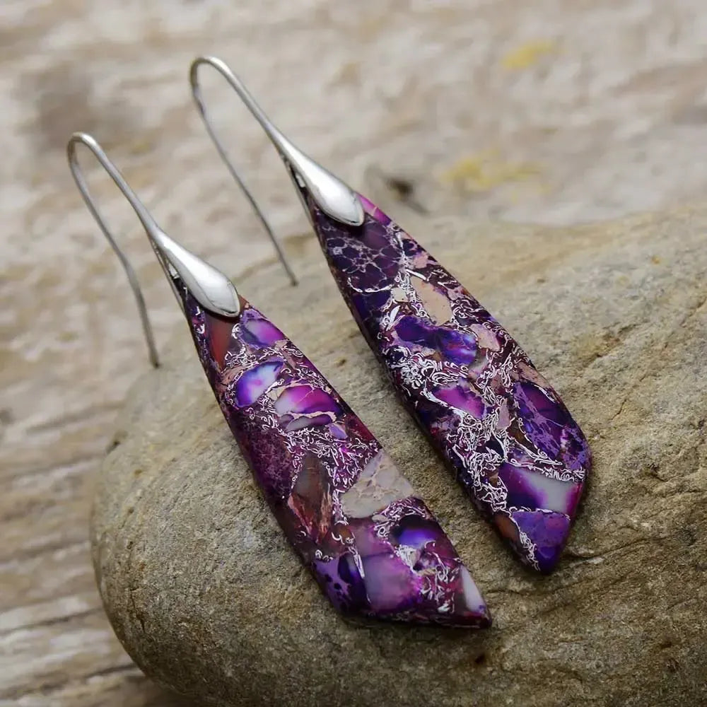 Bohemian Stone Geometric Earrings-Earrings-Ali-Purple - Silver-Crystal Destiny