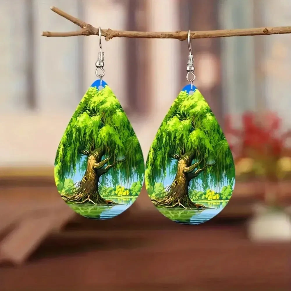 Boho Wooden Water Drop Earrings-Earrings-Ali-1 - Night Trees-Crystal Destiny