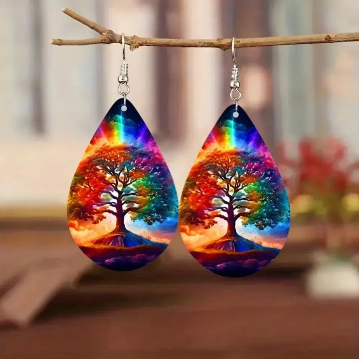 Boho Wooden Water Drop Earrings-Earrings-Ali-1 - Night Trees-Crystal Destiny