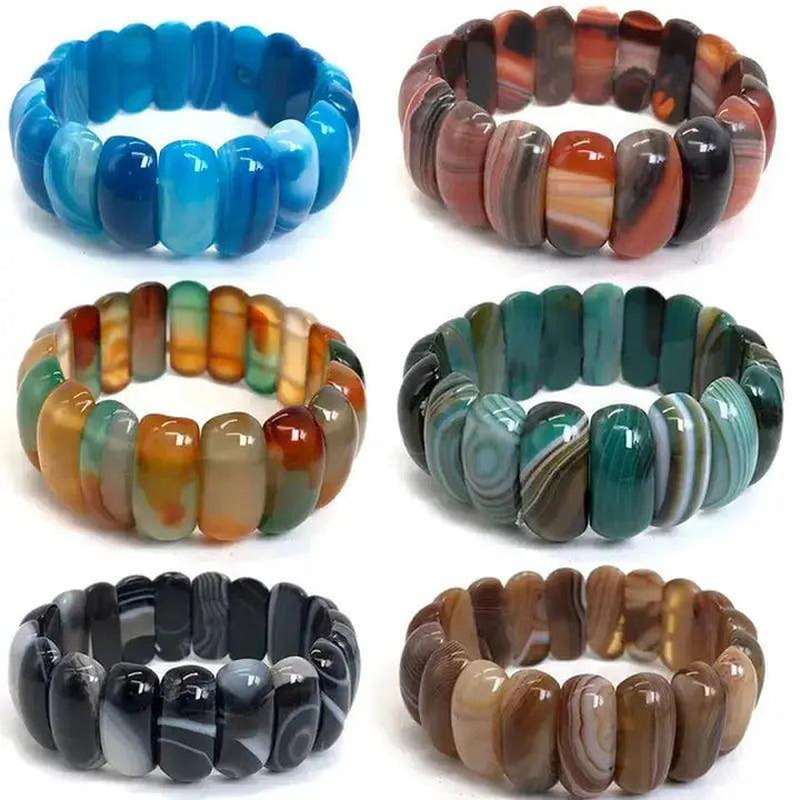 Botswana Agate Bar Bead Bracelet