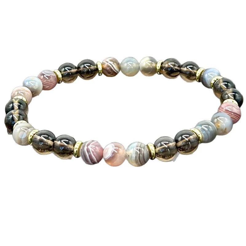 Overthinker bracelet with Botswana agate and smoky quartz beads for wisdom and strength.