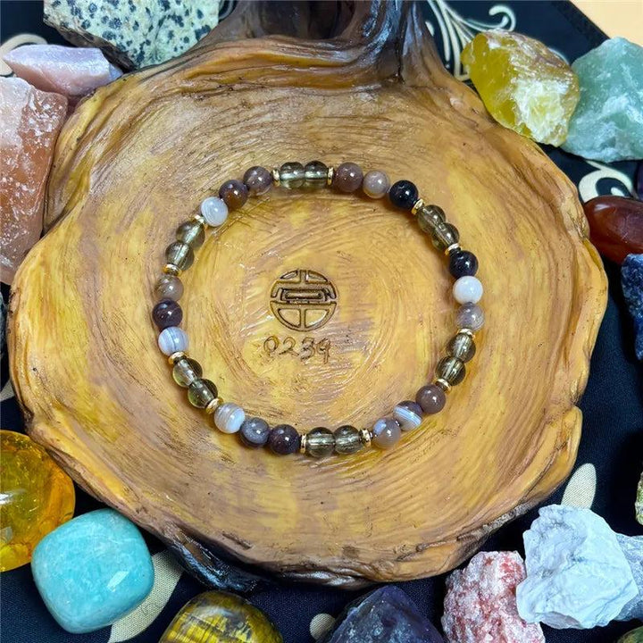 Overthinker bracelet with Botswana agate and smoky quartz beads for wisdom and strength.