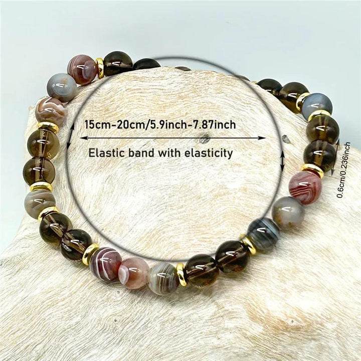 Overthinker bracelet with Botswana agate and smoky quartz beads for wisdom and strength.