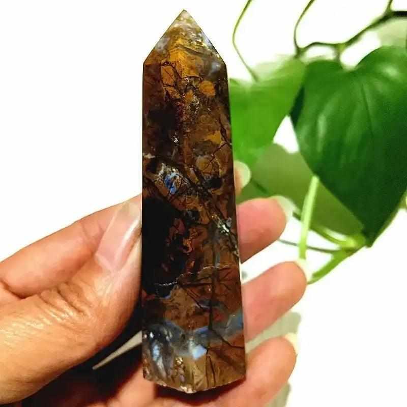 Polished Brecciated Jasper tower featuring a mosaic of red, brown, and orange tones for grounding and root chakra healing.
