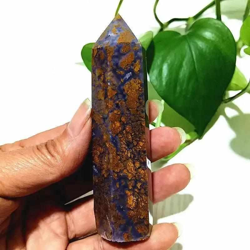 Polished Brecciated Jasper tower with earthy red and brown mosaic patterns for grounding and Root Chakra healing.