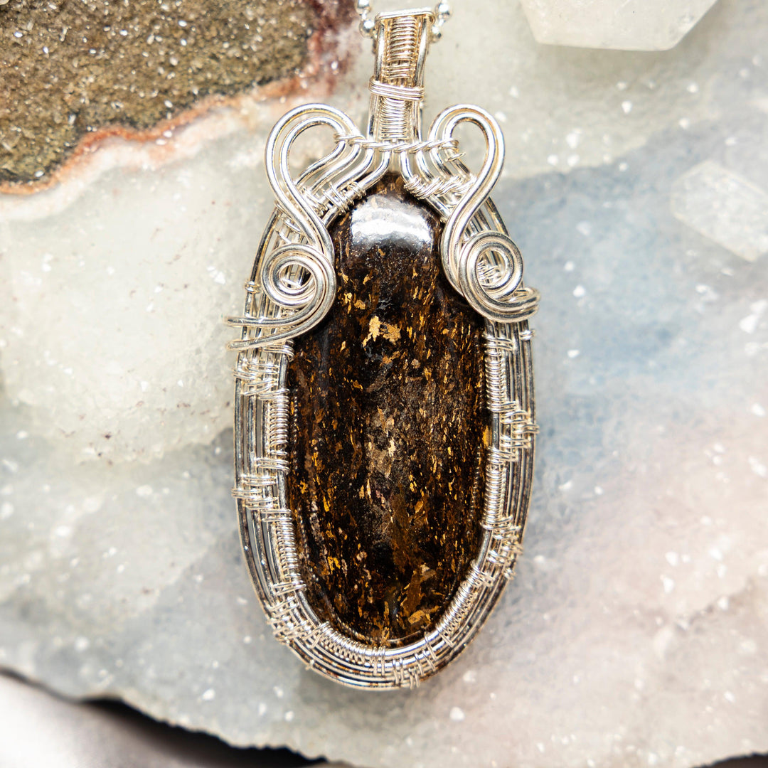Bronzite Wire Wrap Crystal Pendant-Wire Wraps-Crystal Destiny-Bronzite-3.15"-Crystal Destiny