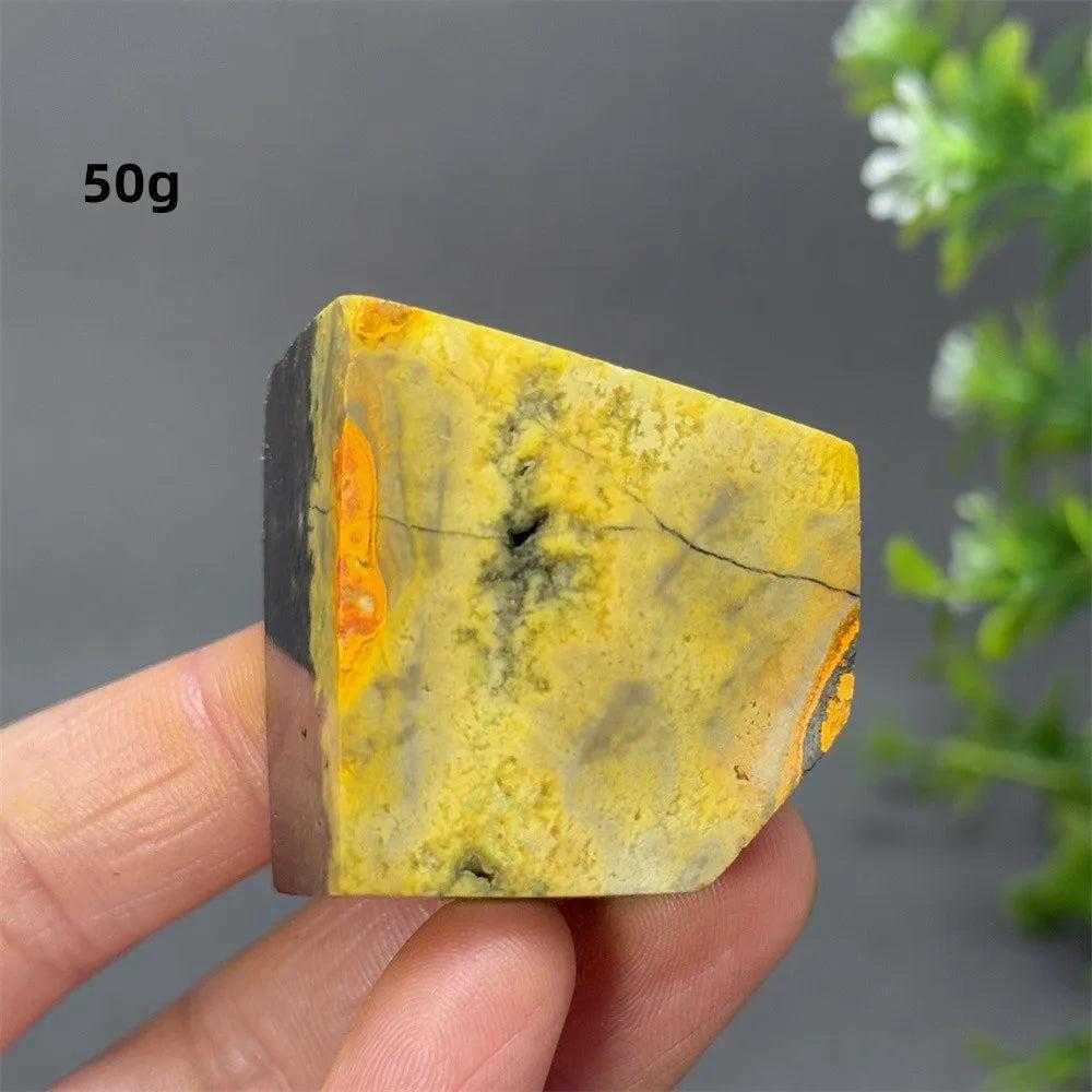 Vibrant yellow and orange Bumblebee Jasper Crystal Freeform for solar plexus energy and vitality.
