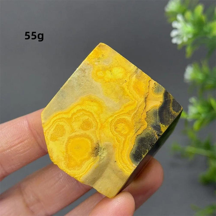 55g Bumblebee Jasper Crystal Freeform with vibrant yellow and black bands for solar plexus energy.