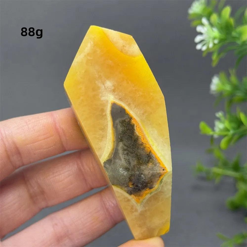 88g Bumblebee Jasper Crystal Freeform with vibrant yellow, orange, and grey bands for solar plexus energy.