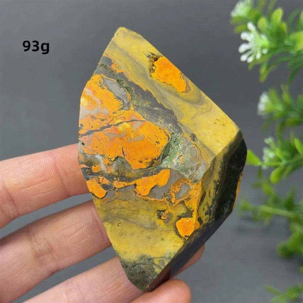 Vibrant yellow and orange Bumblebee Jasper Crystal Freeform for solar plexus energy and vitality.