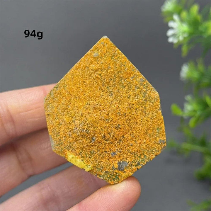 Vibrant 94g Bumblebee Jasper Crystal Freeform, a rare yellow and orange stone for solar plexus chakra healing.