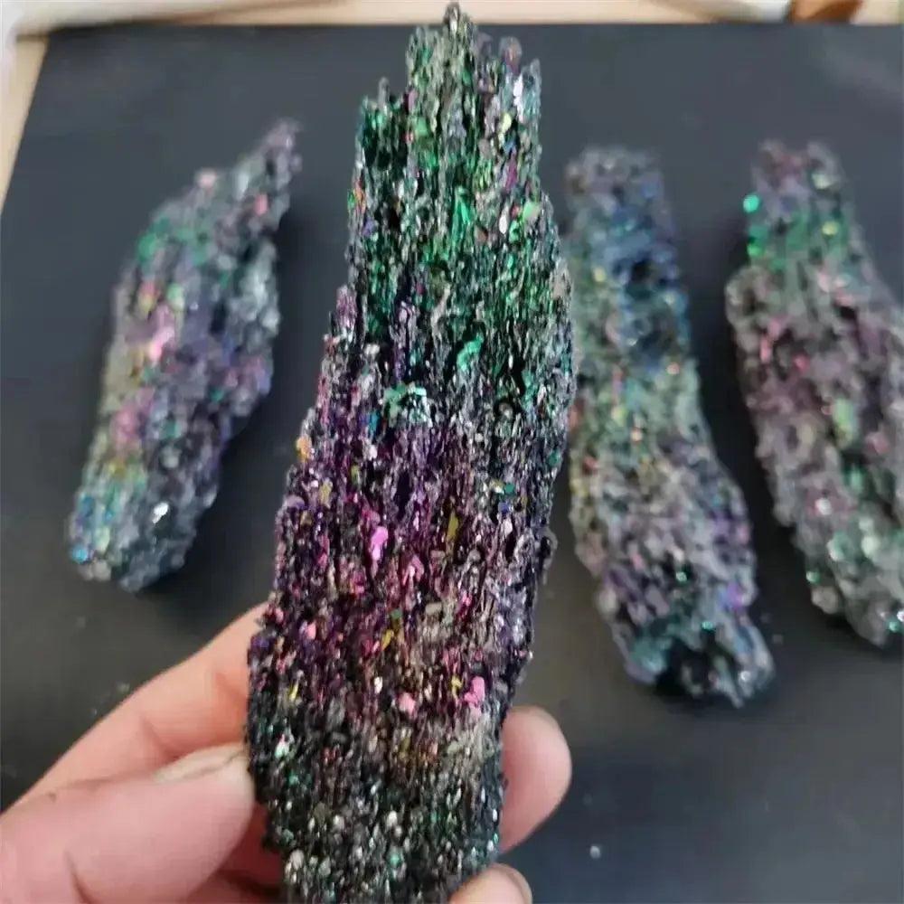 Carborundum Silicon Carbide Crystal Specimen Rainbow, an extraordinary iridescent collector's piece with deep blues, violet, gold, and green.
