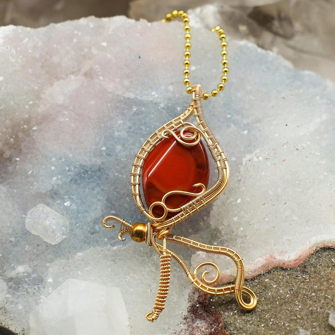Carnelian Butterfly Wire Wrap Pendant-Wire Wraps-Crystal Destiny-Carnelian-3"-Crystal Destiny