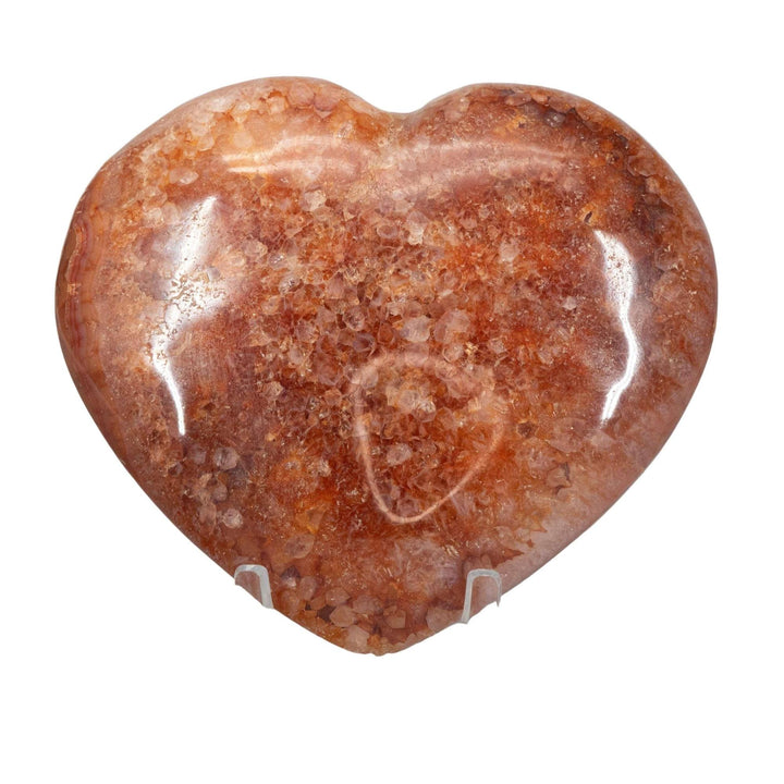 Warm orange-red Carnelian Agate Puffy Heart, thick and smooth, radiating courage and joyful energy.