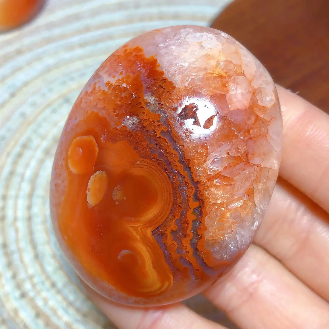 Carnelian Druzy Geode Palm Stone