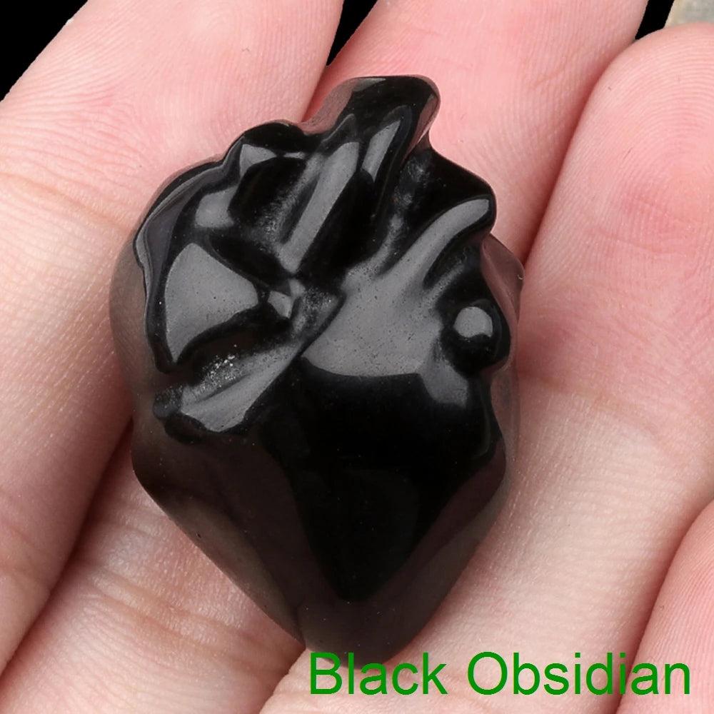 Black Obsidian 1.1" mini human heart model crystal stone sculpture for reiki and decor.