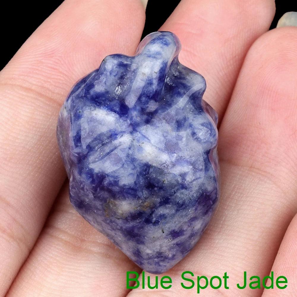 Blue Spot Jade mini human heart model crystal sculpture, 1.1" carved gemstone for reiki and decor.