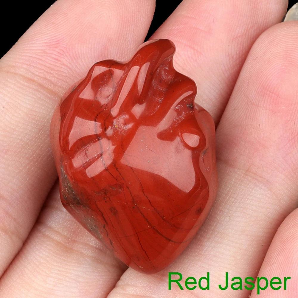 Polished red jasper human heart model crystal, 1.1" love stone for reiki and chakra decor.