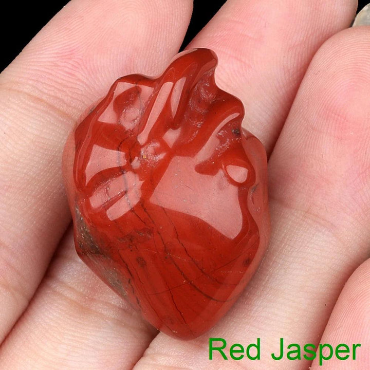 Polished red jasper human heart model crystal, 1.1" love stone for reiki and chakra decor.