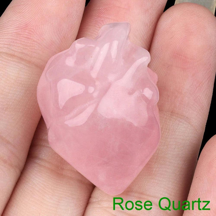 Pink Rose Quartz 1.1" human heart model crystal sculpture, a love stone for reiki and chakra decor.