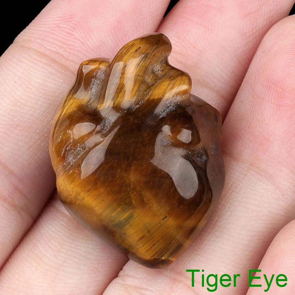 Tiger Eye crystal 1.1" human heart model statue, carved love stone for reiki and chakra decor.