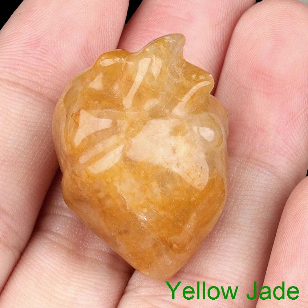Yellow Jade mini human heart model crystal stone, carved for love and reiki decor.