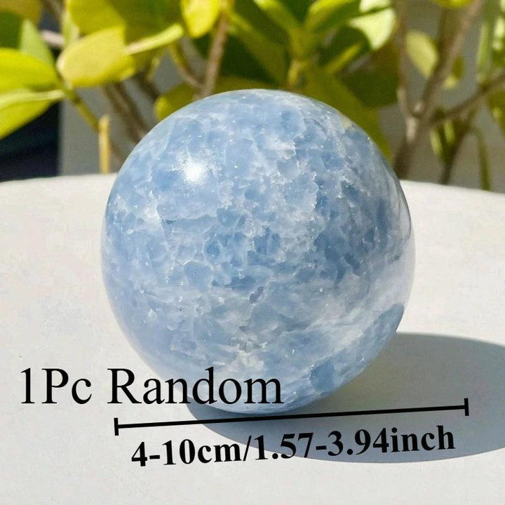 Celestite Crystal Polished Sphere, a soft blue natural stone ball for deep calm and tranquility.