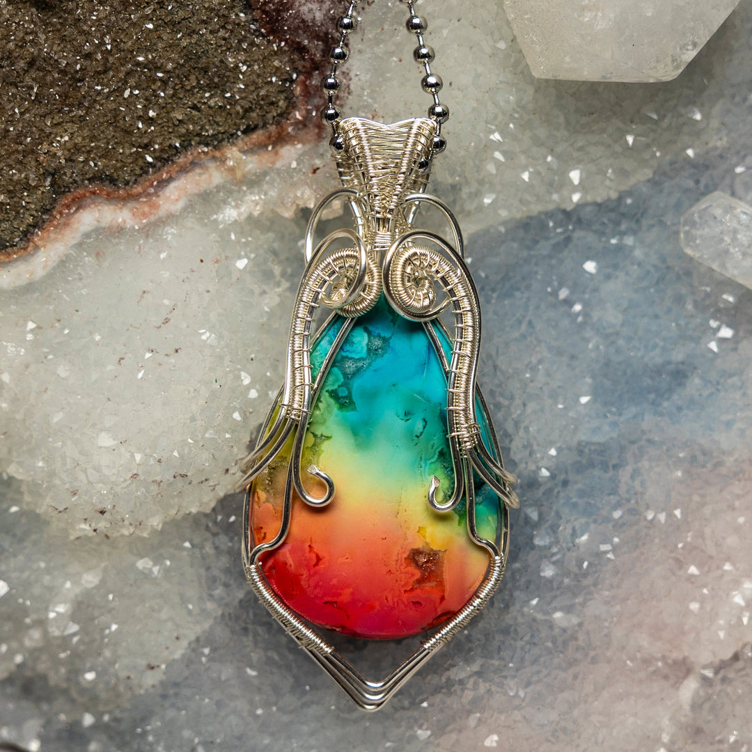 Chakra Agate Wire Wrap Pendant, 2.75 Inch, Rainbow Energy-Wire Wraps-Crystal Destiny-Chakra Agate-2.75"-Crystal Destiny