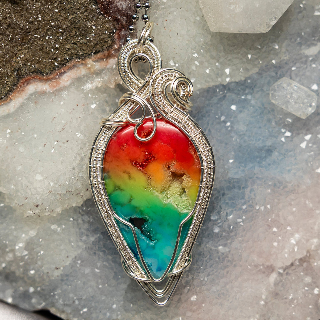 Chakra Agate Wire Wrap Pendant, 3 Inch, Seven Chakras Balance-Wire Wraps-Crystal Destiny-Agate-3.00"-Crystal Destiny