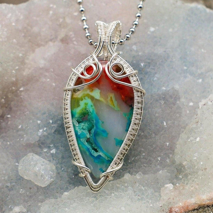 Chakra Agate Wire Wrap Pendant | All 7 Chakras 57mm