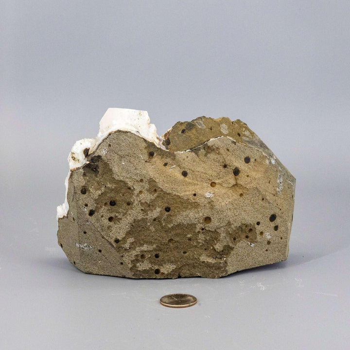 Unique Chalcedony Quartz Cluster with Apophyllite Knob, showcasing serene blue-grey and glassy clarity.