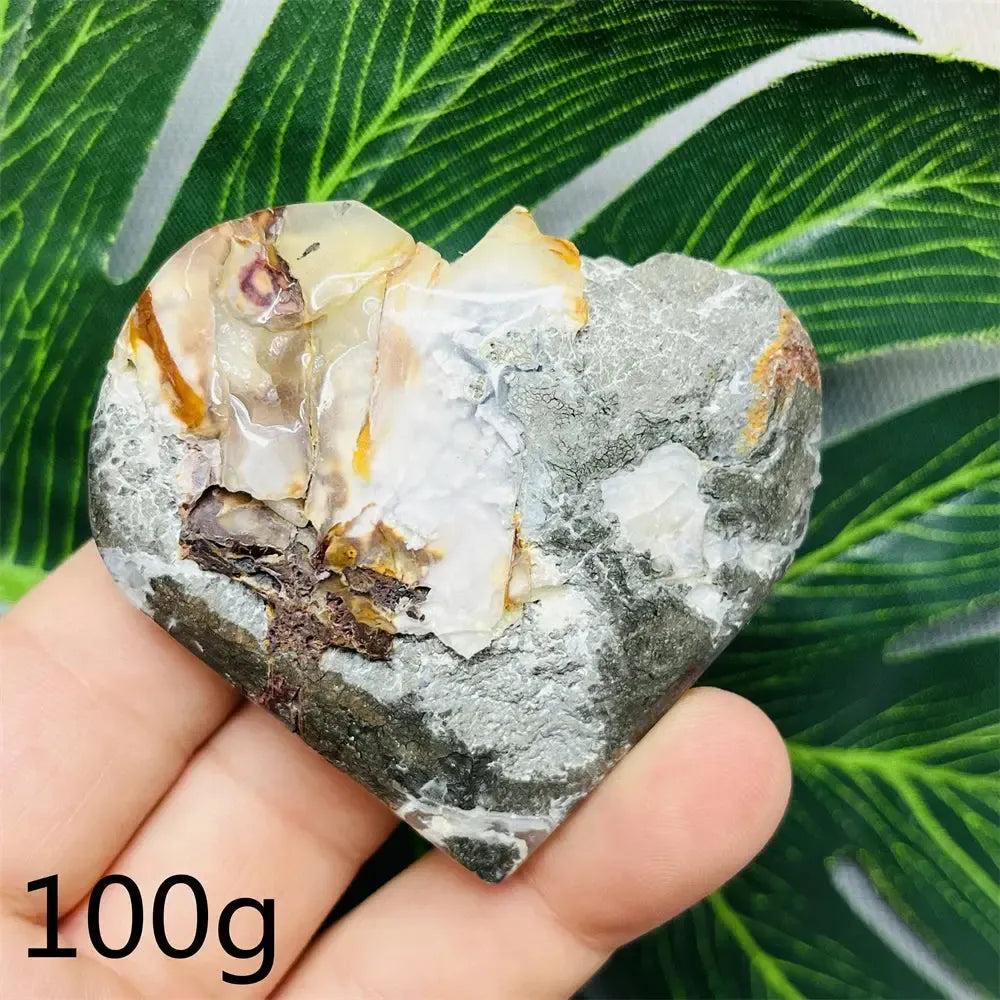 Chalcopyrite Agate geode heart by Crystal Destiny, showing metallic rainbow iridescence, druzy crystals, and agate banding.