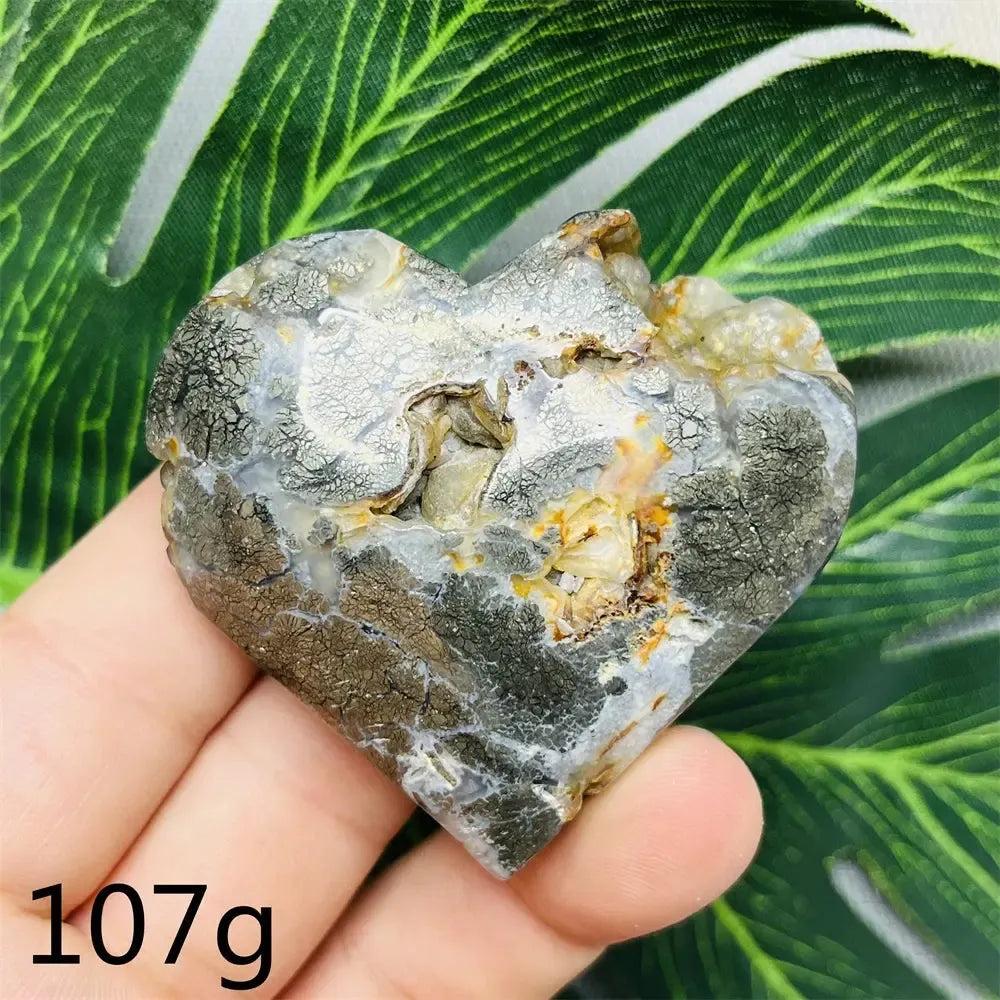 Chalcopyrite Agate geode heart, 107g, with metallic rainbow iridescence and sparkling druzy crystals. Crystal Destiny.